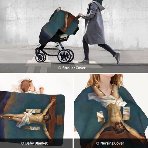 Jesus Christ On The Cross Baby Car Seat Cover & Breastfeeding Nursing Cover - Breathable Stretch Fabric Multi-Use Nursing Cover for Breastfeeding in Kuwait