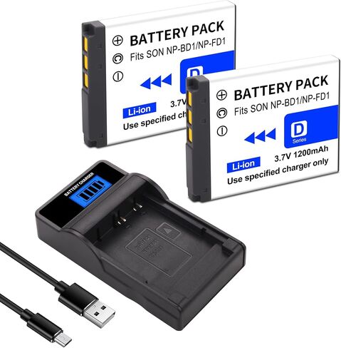 2 Pack NP-BD1 Battery and LCD Charger for Sony NP-BD1, NP-FD1, BC-CSD and Cyber-Shot DSC-G3, DSC-T2, DSC-T70, DSC-T75, DSC-T77, DSC-T90, DSC-T200, DSC-T300, DSC-T500, DSC-T700, DSC-T900, DSC-TX1 in Kuwait