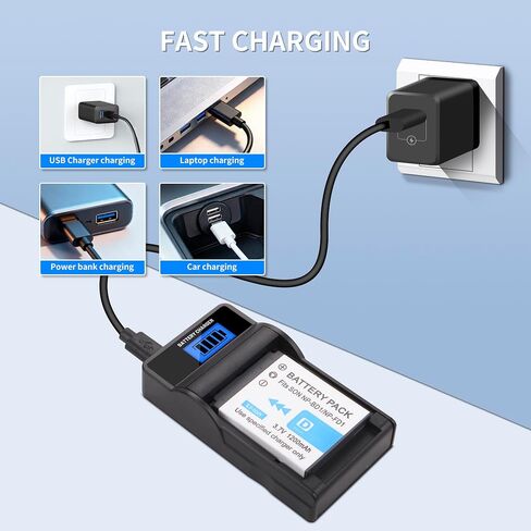 2 Pack NP-BD1 Battery and LCD Charger for Sony NP-BD1, NP-FD1, BC-CSD and Cyber-Shot DSC-G3, DSC-T2, DSC-T70, DSC-T75, DSC-T77, DSC-T90, DSC-T200, DSC-T300, DSC-T500, DSC-T700, DSC-T900, DSC-TX1 in Kuwait