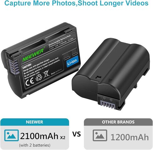NEEWER Replacement Battery and Charger Set for EN-EL15, Compatible with Nikon Z5, Z6, Z6 II, Z7, Z7II, D780, D850, D7500, D750, D800, D7000, D7100, D7200 Batteries (2-Pack, Micro USB Port, 2100mAh) in Saudi Arabia
