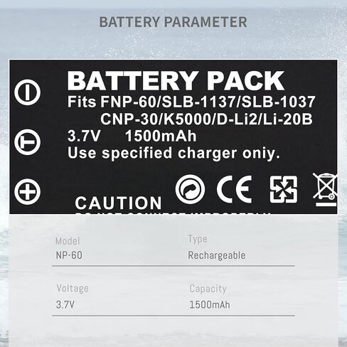 2Pack NP-60 Battery 1500MAH,LED Dual Charger for Fujifilm FinePix 50i 601 | For Kodak KLIC-5000 SLB-1137 Li-20B EasyShare, One Series AZ-1 AZ-2 Camera; MX-890 11N09T MX-810 MX-880 MX-950 MX-980 in Kuwait