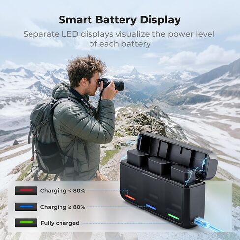 K&F CONCEPT 3-Pack NP-FW50 Battery and Upgraded 3-Slot 20W LED ZV-E10 Battery Charger Compatible with Sony Alpha A6400 A6000 A6300 A6500 A5000 A5100 A7 A7II A7R A7RII A7S A7SII RX10 II III IV Cameras in Kuwait