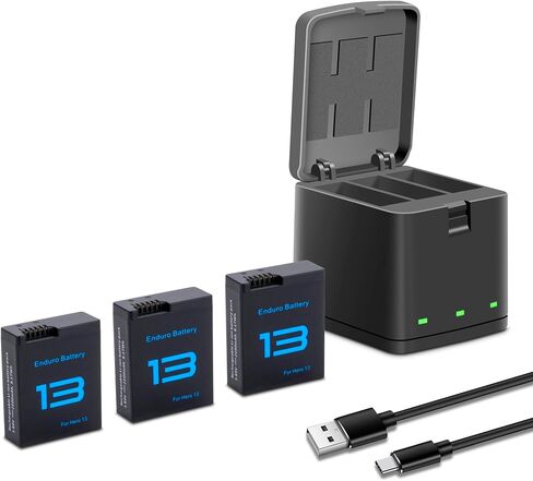 Battery Charger Bundle Kits for GoPro Hero 13 Black - 3 Pack Enduro Rechargeable Extra Batteries for Go Pro Hero13 GoPro13 Triple Charging Case Charger Station in Kuwait