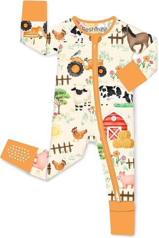 babee Reshinee Bamboo Viscose Baby Footie Pajama, Zipper Sleeper Boys Girls | Sleep & Play Romper with 2-Way Zipper, Fold-Over Mittens & Foot Cuffs with Grips, Tagless, Convertible, All-Season, 0-24M in Kuwait