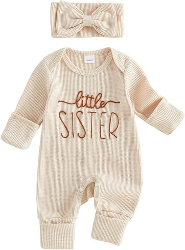 Newborn Baby Girl Fall Winter Clothes Coming Home Outfit Jumpsuit | Newborn Baby Girl Fall Clothes Letters Bow Print Jumpsuit Long Sleeve Crew Neck Romper Infant Girl Winter Coming Home Outfit in Kuwait