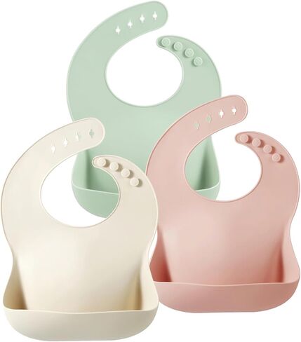 PandaEar Set of 3 Silicone Baby Bibs Waterproof & 7 Pack Baby Spoons in Kuwait