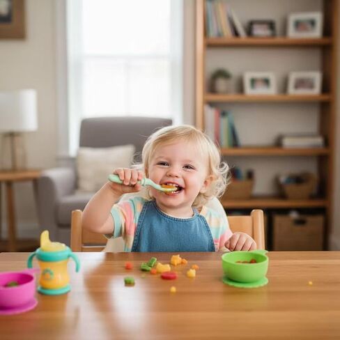 PandaEar Set of 3 Silicone Baby Bibs Waterproof & 7 Pack Baby Spoons in Kuwait