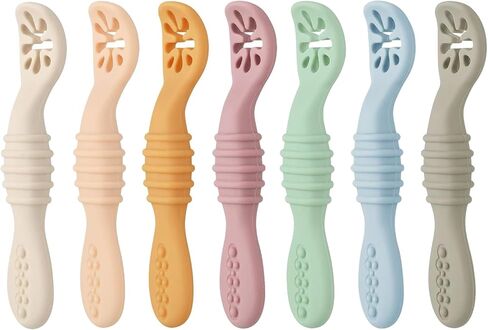 PandaEar Set of 3 Silicone Baby Bibs Waterproof & 7 Pack Baby Spoons in Kuwait