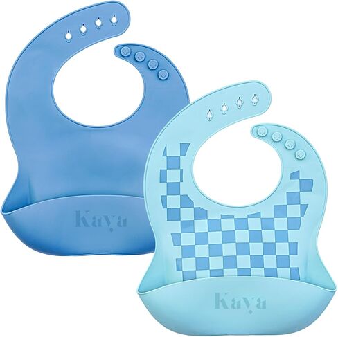 Kaya Silicone Baby Bib Pack of 2, BPA-Free Waterproof Food Catcher, Adjustable Neck, Dishwasher Safe, Babies and Toddlers in Kuwait