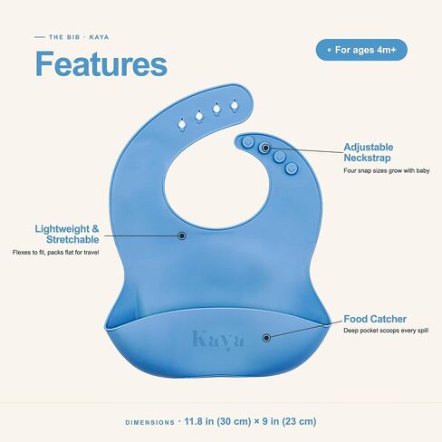 Kaya Silicone Baby Bib Pack of 2, BPA-Free Waterproof Food Catcher, Adjustable Neck, Dishwasher Safe, Babies and Toddlers in Kuwait