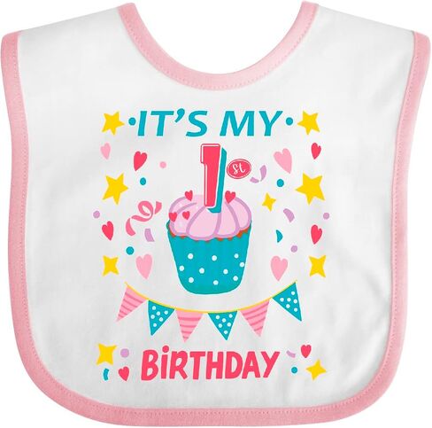 inktastic Colorful Cupcake and Confetti Girls 1st Birthday Baby Bib in Kuwait