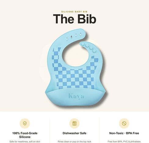 Kaya Silicone Baby Bib Pack of 2, BPA-Free Waterproof Food Catcher, Adjustable Neck, Dishwasher Safe, Babies and Toddlers in Kuwait