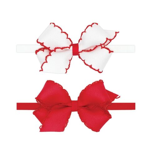 Wee Ones Girls' GIFT PACK Two Mini Moonstitch Grosgrain Bows on Skinny Nylon Band, Mini, Light Pink and White in Kuwait