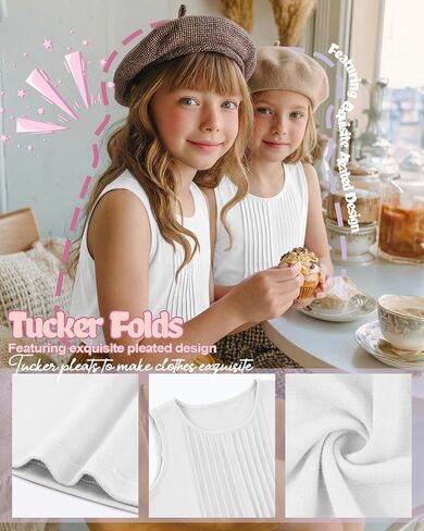 Ficerd Toddler Girls' Tank Tops Sleeveless Pleated Tunic T-Shirts for Baby Crew Neck Summer Dressy Loose Plain Tee Blouses in Kuwait