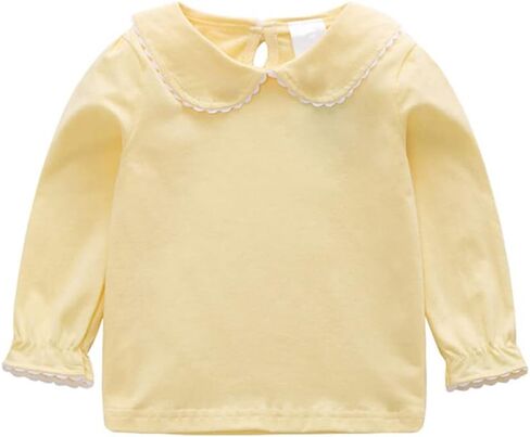 HAOLUKI Baby Girl Long Sleeve Blouses Solid Color Doll Collar T-Shirt Toddler Kids Cotton Top Bottom in Kuwait