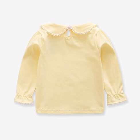 HAOLUKI Baby Girl Long Sleeve Blouses Solid Color Doll Collar T-Shirt Toddler Kids Cotton Top Bottom in Kuwait