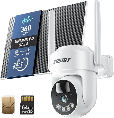 4MP 4G LTE Cellular Security Camera 24/7 Recording with 360-Day SIM Data | Jobsite/Barn/Rural Areas without WiFi or Cable, AI Detection, 360° Human Tracking, 64GB TF Card, EseeCloud app, Solar Power in Kuwait