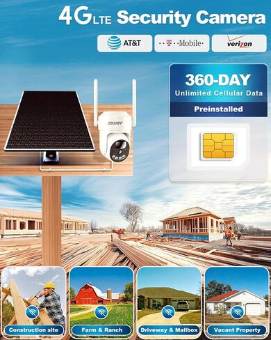 4MP 4G LTE Cellular Security Camera 24/7 Recording with 360-Day SIM Data | Jobsite/Barn/Rural Areas without WiFi or Cable, AI Detection, 360° Human Tracking, 64GB TF Card, EseeCloud app, Solar Power in Kuwait