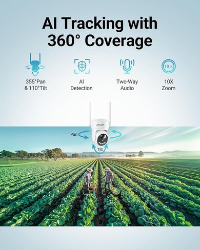 4MP 4G LTE Cellular Security Camera 24/7 Recording with 360-Day SIM Data | Jobsite/Barn/Rural Areas without WiFi or Cable, AI Detection, 360° Human Tracking, 64GB TF Card, EseeCloud app, Solar Power in Kuwait