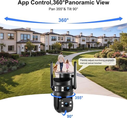 8MP 6K Triple Lens Solar Security Camera Outdoor, 5GHz/2.4GHz WiFi Wireless PTZ Camera, Color Night Vision, Auto Human Tracking, Two-Way Audio,IP66 Weatherproof Home Surveillance Cam in Kuwait