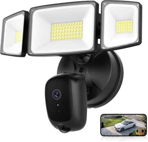 Onforu Hardwired Floodlight Camera Outdoor, Flood Light Security Cam Black | 5500LM 2K HD with Motion Sensor, Color Night Vision, 2-Way Audio, Built-in Siren, 24/7 Record, 2.4GHz WiFi, Works with Alexa in Saudi Arabia