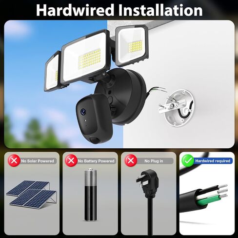 Onforu Hardwired Floodlight Camera Outdoor, Flood Light Security Cam Black | 5500LM 2K HD with Motion Sensor, Color Night Vision, 2-Way Audio, Built-in Siren, 24/7 Record, 2.4GHz WiFi, Works with Alexa in Saudi Arabia