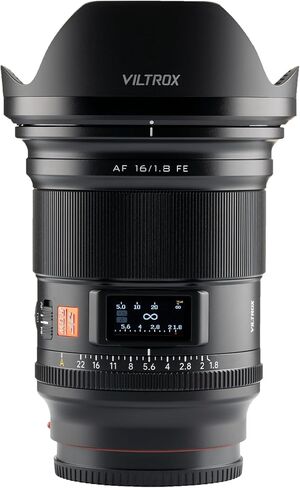 VILTROX AF 16mm f/1.8 FE Full Frame Lens for Sony E, Autofocus Lens with Built-in LCD Screen, Large Aperture for Sony E-Mount a7 in Kuwait