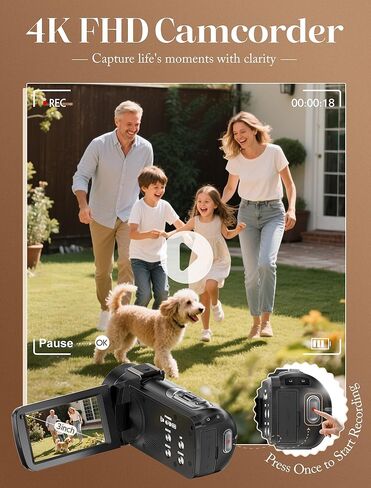 ZYDIIE 4K Video Camera Camcorder UHD 64MP Vlogging Camera for YouTube 18x Digital Zoom 3" 270° Rotation IPS Touchscreen Video Camcorder with Night Vision, Remote Control, 32GB Card, 2 Batteries in Kuwait