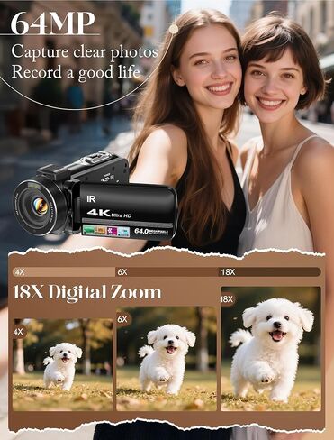 ZYDIIE 4K Video Camera Camcorder UHD 64MP Vlogging Camera for YouTube 18x Digital Zoom 3" 270° Rotation IPS Touchscreen Video Camcorder with Night Vision, Remote Control, 32GB Card, 2 Batteries in Kuwait