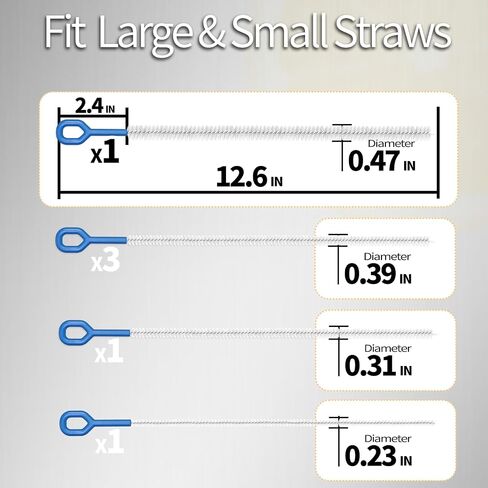 6 Pack Straw Cleaner Brush - 12.6 Inch Extra Long Straw Cleaners Different Sizes and Comfortable Handle for Metal and Plastic Reusable Drinking Straws,Bottle,Cup,Tube - Blue in Kuwait