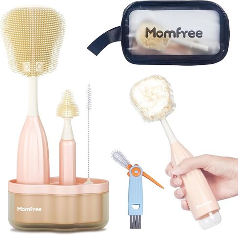 Baby Bottle Brush Set, Push-Press Baby Bottle Cleaner Brush Can Generate Foam - Travel Cleaner Brush for Baby Bottles, Breast Pumps, Nipples, and More(with Storage Bag) in Kuwait