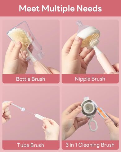 Baby Bottle Brush Set, Push-Press Baby Bottle Cleaner Brush Can Generate Foam - Travel Cleaner Brush for Baby Bottles, Breast Pumps, Nipples, and More(with Storage Bag) in Kuwait