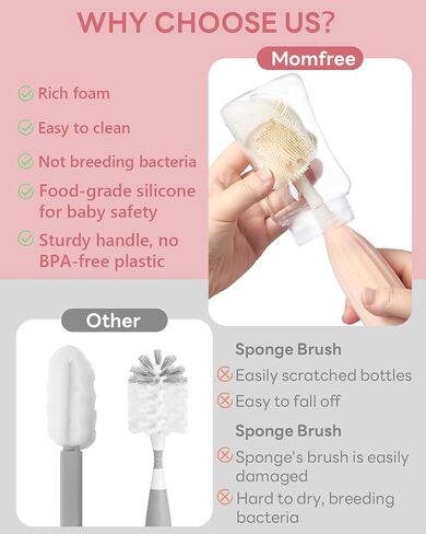 Baby Bottle Brush Set, Push-Press Baby Bottle Cleaner Brush Can Generate Foam - Travel Cleaner Brush for Baby Bottles, Breast Pumps, Nipples, and More(with Storage Bag) in Kuwait
