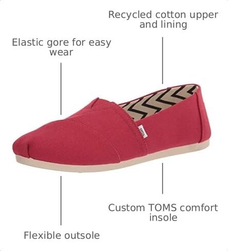 TOMS Womens Alpargata Recycled Cotton Canvas Loafer Flat, Red Recycled Cotton Canvas, 8.5 US in Kuwait