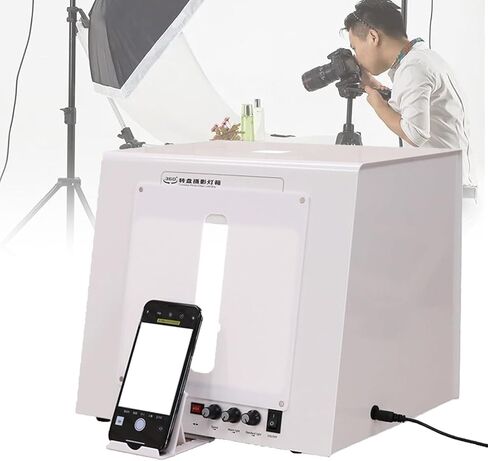 360°Auto-Rotating Shooting Equipment, 4 LEDs Photography Light Box,Adjustable Color Temperature Lighting Booth, with 5 Backdrops, Phone Tripod Holder in Kuwait