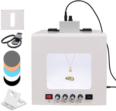 Mini Photo Studio Light Box with 360° Turntable & Hanging Bracket, 3000-5500k Dimmable Jewelry Shooting Tent Softbox, Product Photography Display with 5 PVC Backdrops in Kuwait