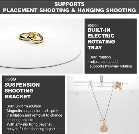 Mini Photo Studio Light Box with 360° Turntable & Hanging Bracket, 3000-5500k Dimmable Jewelry Shooting Tent Softbox, Product Photography Display with 5 PVC Backdrops in Kuwait