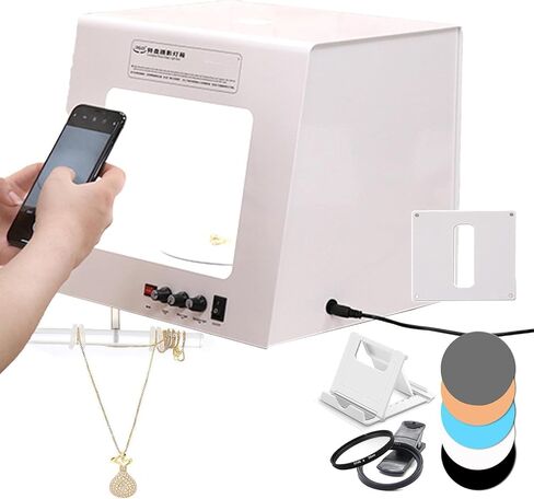 Professional Jewelry Photography Light Box Kit with 360° Electric Rotating Feature, 4pcs Fill Lights-Adjustable Brightness,Mini Photo Studio Softbox,Support Hanging or Placing in Kuwait