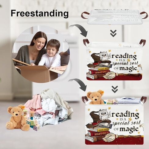 Clastyle Magic Nursery Decor Baby Gift Basket Kid Large Book Potter Basket | Rectangle Dirty Clothes Book Gift Toy Organizer Nursery Bin, Playroom Bedroom Bathroom, Broomstick Wand Owl Brown Red Hat in Kuwait