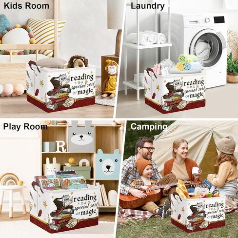 Clastyle Magic Nursery Decor Baby Gift Basket Kid Large Book Potter Basket | Rectangle Dirty Clothes Book Gift Toy Organizer Nursery Bin, Playroom Bedroom Bathroom, Broomstick Wand Owl Brown Red Hat in Kuwait