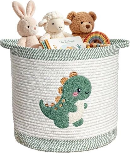 Cute Nursery Bin, Baby Toy Organizer (13.8"x13.8"), Storage Basket for Organizing, Woven Rope Basket for Shelves, Cute Baskets with Handle for Nursery, Playroom (Dinosaur, Large) in Kuwait