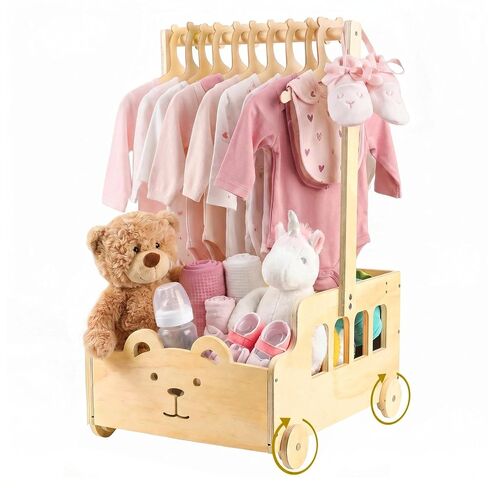 Small Wooden Baby Shower Crate Closet with Wheels and Handle | Mini Personalized Welcome Gifts Basket for Pregnancy New Mom Parents, Nursery Clothes Storage Box for Newborn Boy Girl in Kuwait