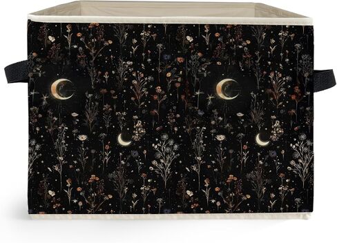 Dark Witchy Moon Floral Storage Box Bins, Mystical Gothic Wildflower Botanical Collapsible Storage Basket Organizer for Bedroom Laundry Room Home Clothes Books, Decor for Room in Kuwait
