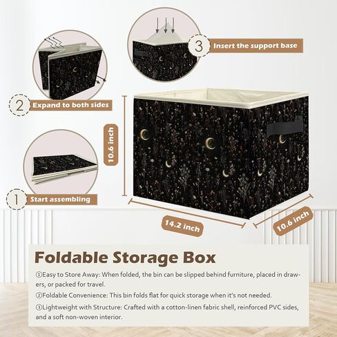 Dark Witchy Moon Floral Storage Box Bins, Mystical Gothic Wildflower Botanical Collapsible Storage Basket Organizer for Bedroom Laundry Room Home Clothes Books, Decor for Room in Kuwait