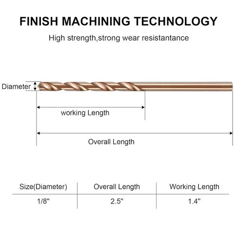 Mudder 30 Pieces 1/8" Drill Bit M35 High Speed Steel Twist Cobalt Drill Bit Set for Hardened Metal Stainless Steel Cast Iron Woodwork Plastic (1/8 Inch) in Kuwait