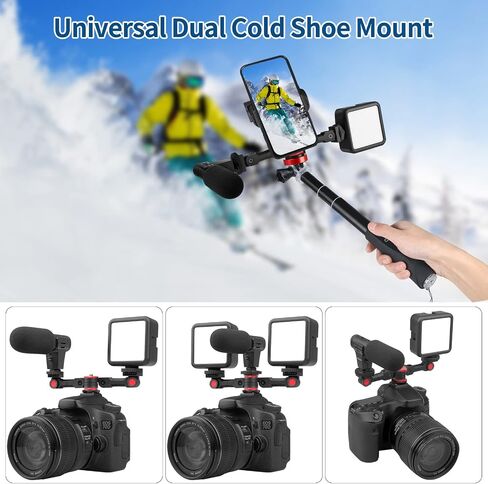 ChromLives Dual Cold Shoe Mount Universal Cold Shoe Adapter with 1/4" Thread Holes Rotatable Camera Shoe Extension Bracket for Microphone,Led Light in Kuwait