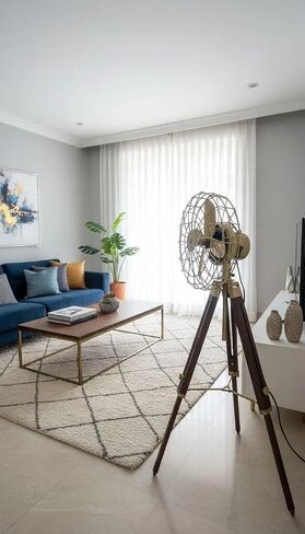 Nautical Handmade Industrial Dark Brown Adjustable Floor Fan Tripod Stand – Vintage Wooden Style Decorative Floor Stand for Home, Office & Studio Decor in Kuwait