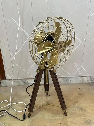 Nautical Handmade Industrial Dark Brown Adjustable Floor Fan Tripod Stand – Vintage Wooden Style Decorative Floor Stand for Home, Office & Studio Decor in Kuwait