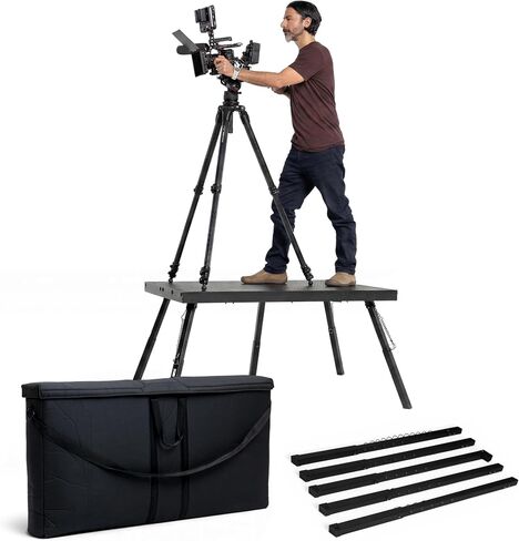 4'x4' Camera Riser w/Biggie Legs 26-36" & Gear Bag | Anti-vibration video riser, aluminum, 3400 lb cap. Adjustable Biggie legs for uneven terrain. Padded gear bag included. in Kuwait