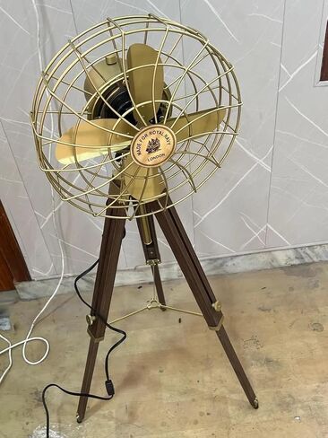 Industrial Floor Fan Tripod Stand – Adjustable Vintage Wooden Dark Brown Display Stand for Home Decor, Studio Props, Café & Office Interior Styling, Heavy Duty Rustic Tripod Base in Kuwait
